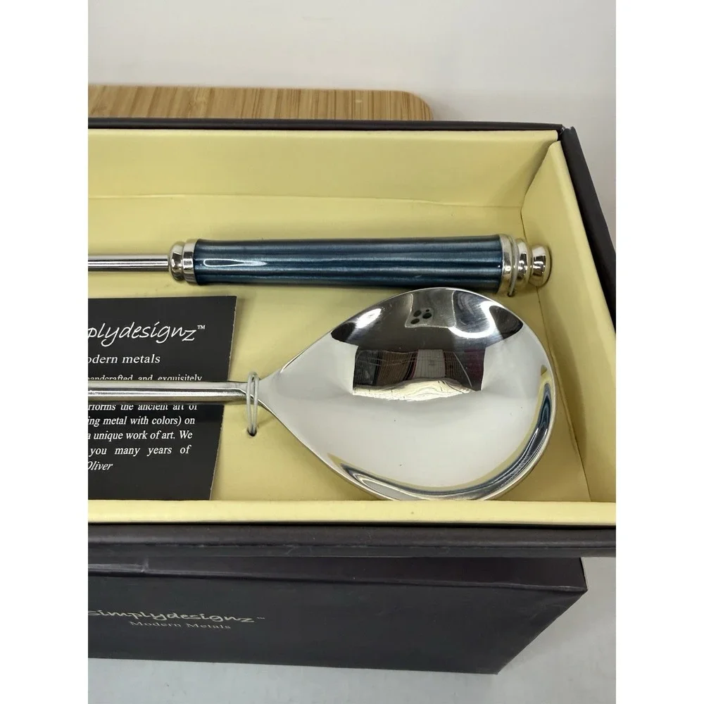 SIMPLYDESIGNZ‎ Metal Works SPICE BLUE Spoon Fork Salad Serving Set Meenakari NEW